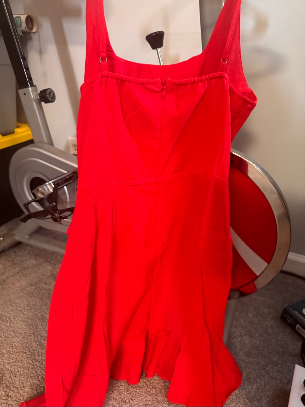 Red Square-Neck Ruffle Mini Dress Size Medium - Picture 8 of 9